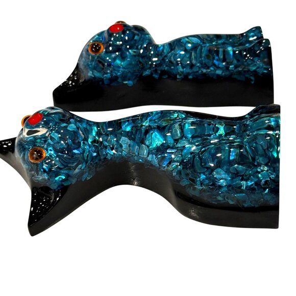 Ariki Paua Shell Cat Figurines Pair MCM Cool Cats Made In New Zealand Groovy Mod - Picture 7 of 9